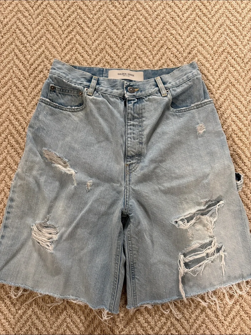 Golden Goose Light Blue Distressed Denim Shorts